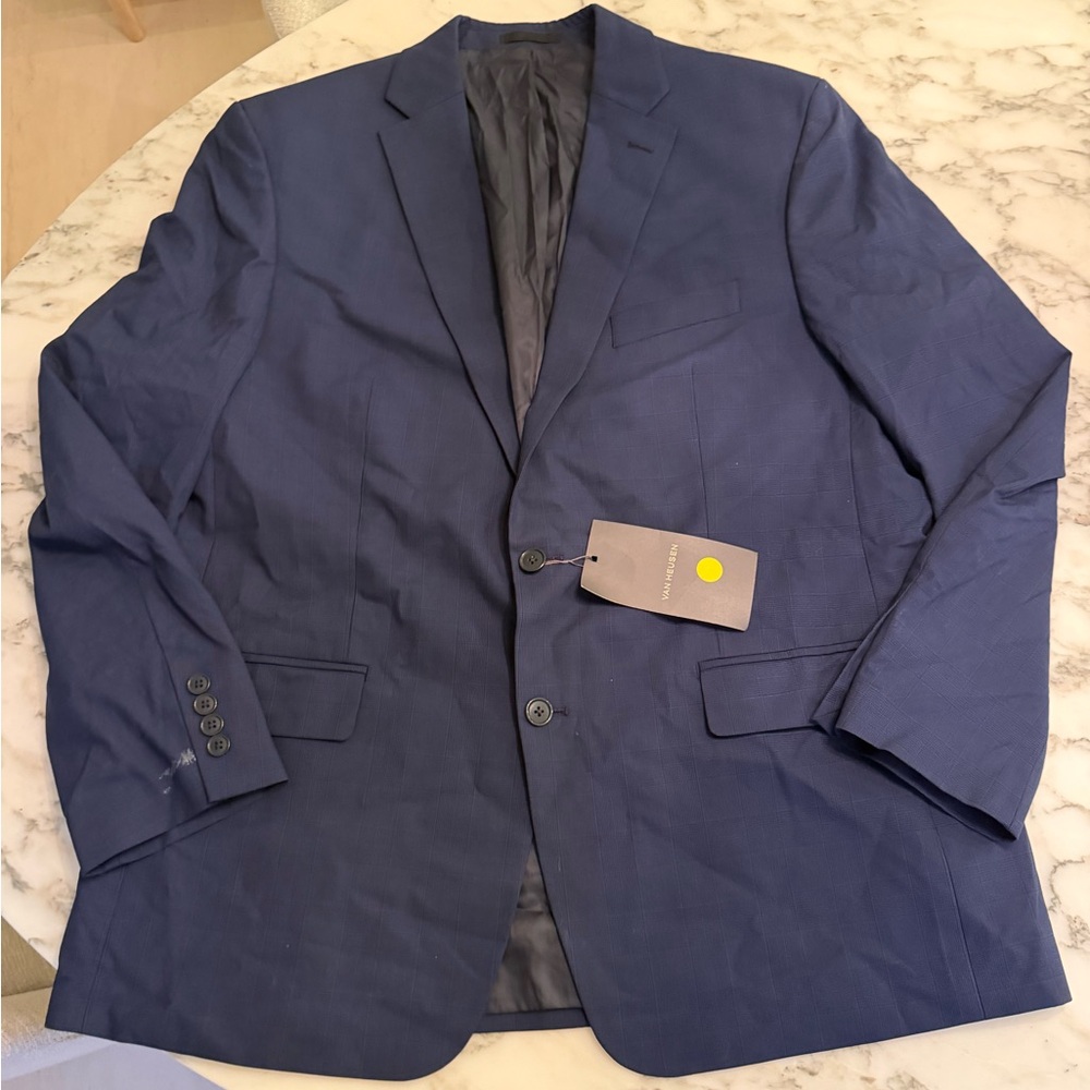 NWT Van Heusen Classic Navy Blazer Windowpane Plaid Men’s Sz 46L